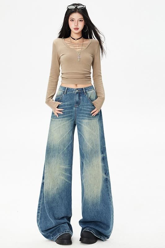 실사 2026 가을 새로운 핫걸 바람 와이드 레그 팬츠 패션 트렌드 스트레이트 팬츠 여성 의류 청바지 여성 이미지 7