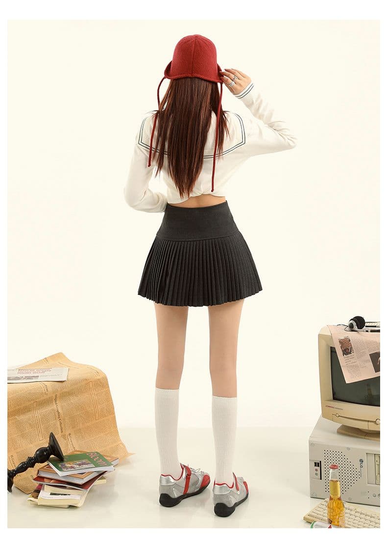 실사 2026 학원 스타일 레트로 모직 플리츠 스커트 새로운 다용도 외국 가스 반신 한 마디 플리츠 미니 스커트 여성 상세 이미지 34