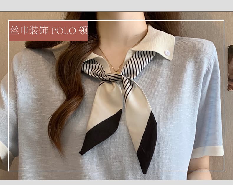 디자인 센스 POLO 칼라 대나무 마디 마 니트 스웨터 맨위 빅 사이즈 여성 의류 마이크로 지방 mm 루즈핏 스카프 반팔 티셔츠 상세 이미지 6