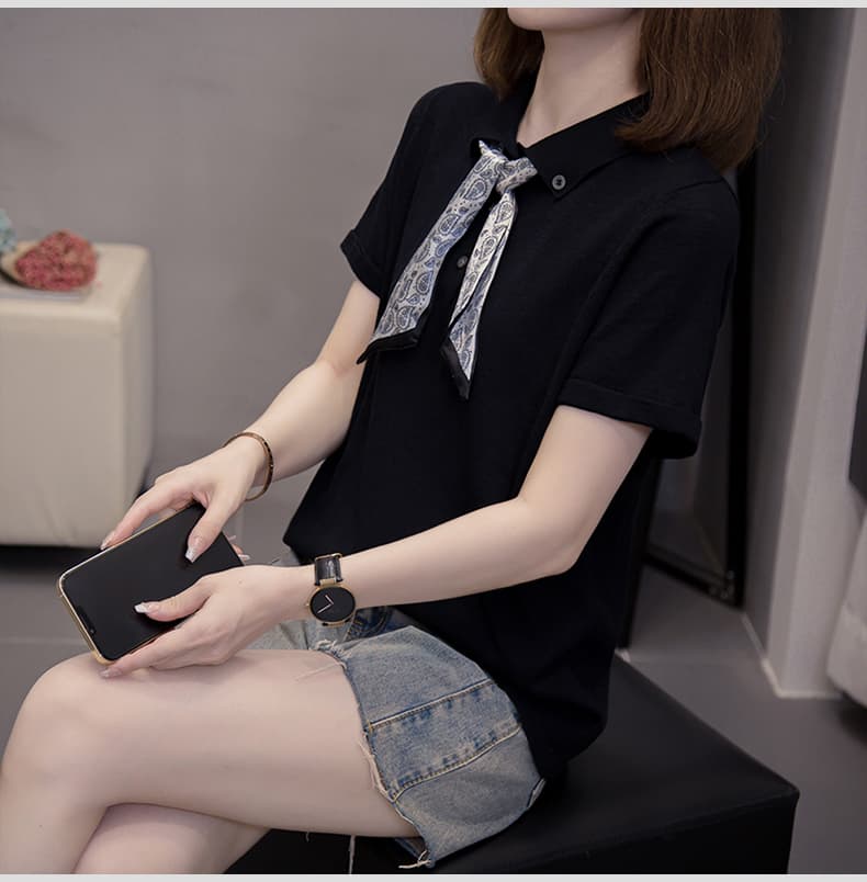 디자인 센스 POLO 칼라 대나무 마디 마 니트 스웨터 맨위 빅 사이즈 여성 의류 마이크로 지방 mm 루즈핏 반팔 티셔츠 상세 이미지 11
