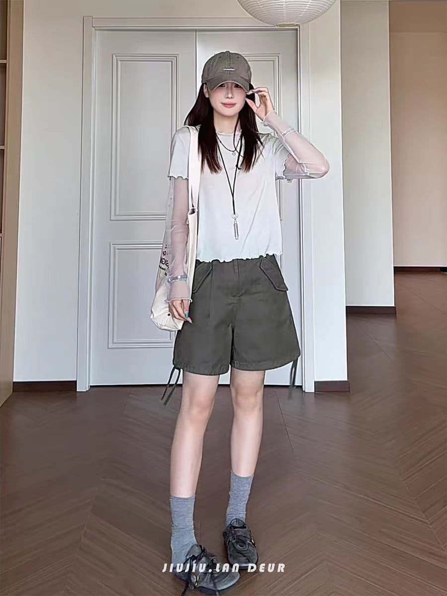 마 마 동물의 젊은 산 저녁 바람 디자인 센스 망사 패치워크 프릴 티셔츠 여성 레저 품격 맨위 이미지 2