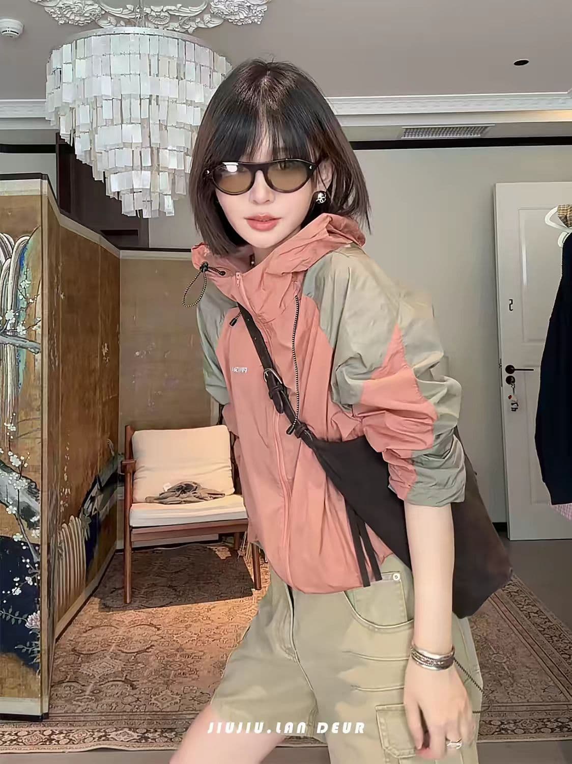 마 마 동물의 젊은 뮤 바람 얕은 읽기 아메리칸 레트로 패치워크 색상 패션 다용도 캐주얼 여성 코트 이미지 2