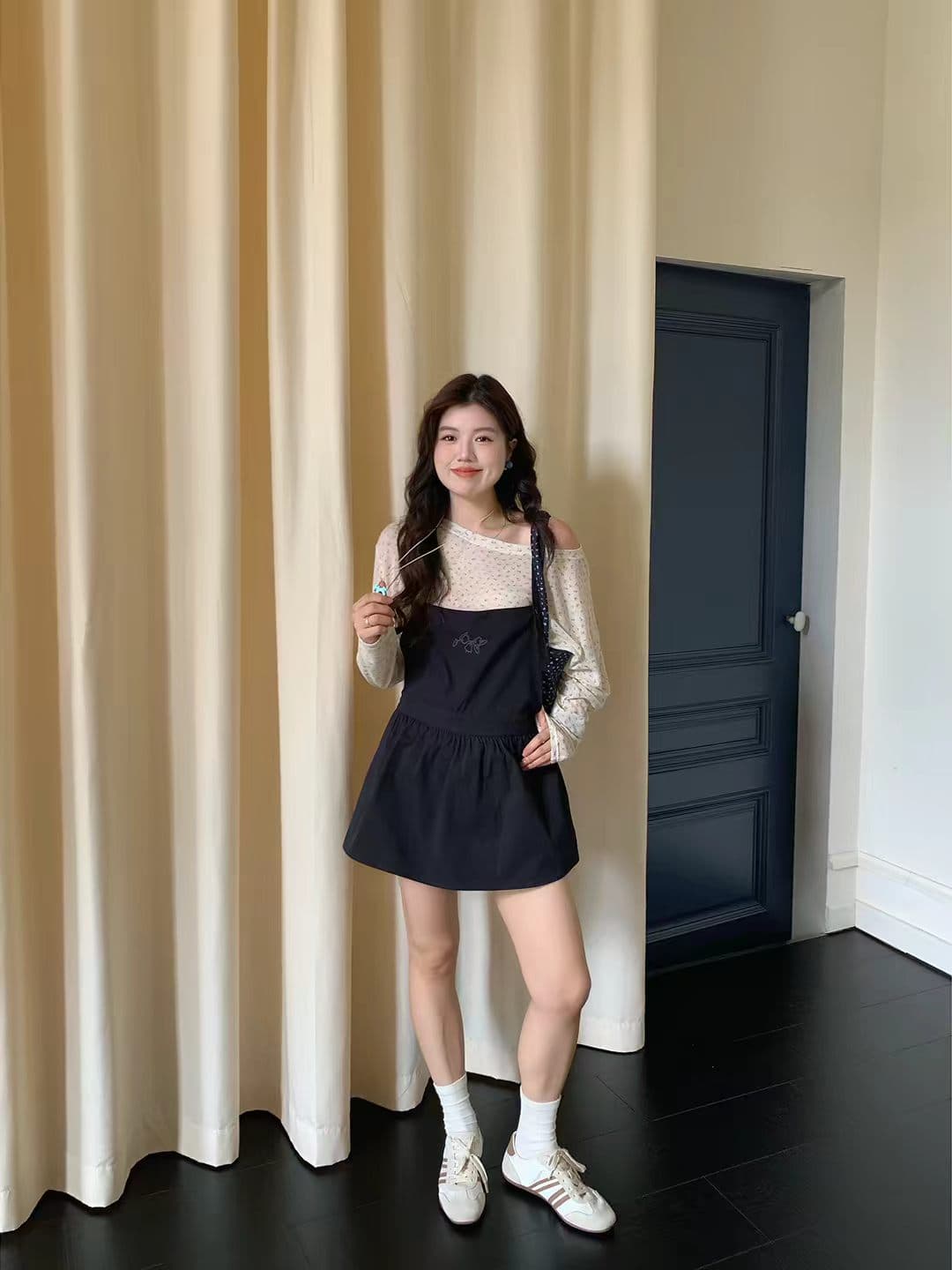 쌀 쌀 어린이 마이크로 지방 빅 사이즈 지방 mm 수 있습니다. 이슬 리 소녀 작은 청신 고유 한 Chic 블루 색상 멜빵 스커트 여름 상세 이미지 3