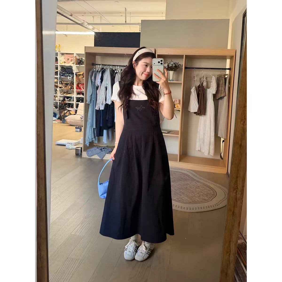 쌀 쌀 어린이 마이크로 지방 빅 사이즈 지방 mm 수 있습니다. 이슬 리 소녀 작은 청신 고유 한 Chic 블루 색상 멜빵 스커트 여름 상세 이미지 4