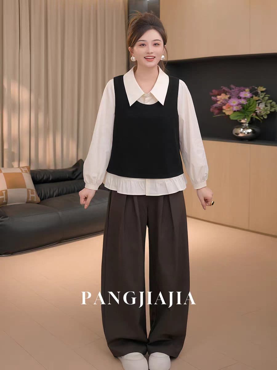 지방 지아 지아 다기능 베스트 빅 사이즈 검정색 니트 베스트 가을 u 칼라 스택 착용 캐주얼 인사이드 가져 가라. 조끼 여성 이미지 3