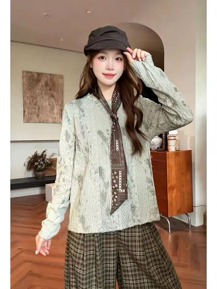 보라색 하나 직접 만든 이른 가을 디자인 센스 레이스 부드러운 패션 레트로 다용도 기본 셔츠 이미지 3