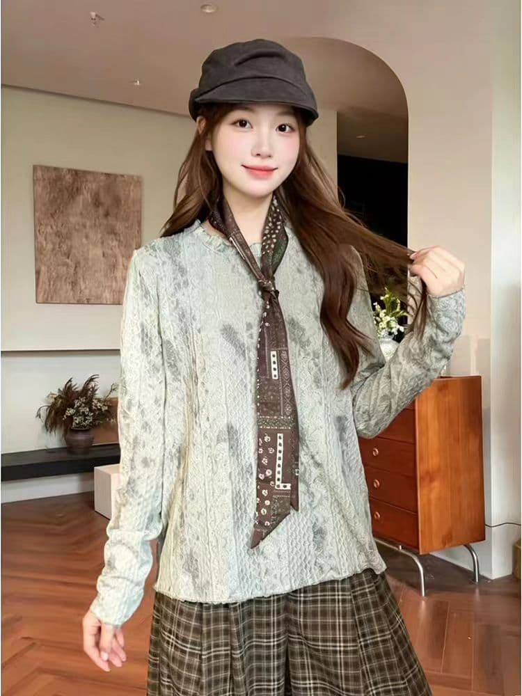보라색 하나 직접 만든 이른 가을 디자인 센스 레이스 부드러운 패션 레트로 다용도 기본 셔츠 상세 이미지 3
