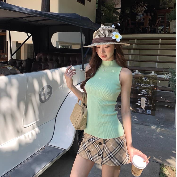 한 부서 순수한 욕망 품격 반하이넥 민소매 조끼 여성 봄 여름 세련된 다용도 슬림해 보이는 몸매 가꾸기 조끼 맨위 여성 이미지 4