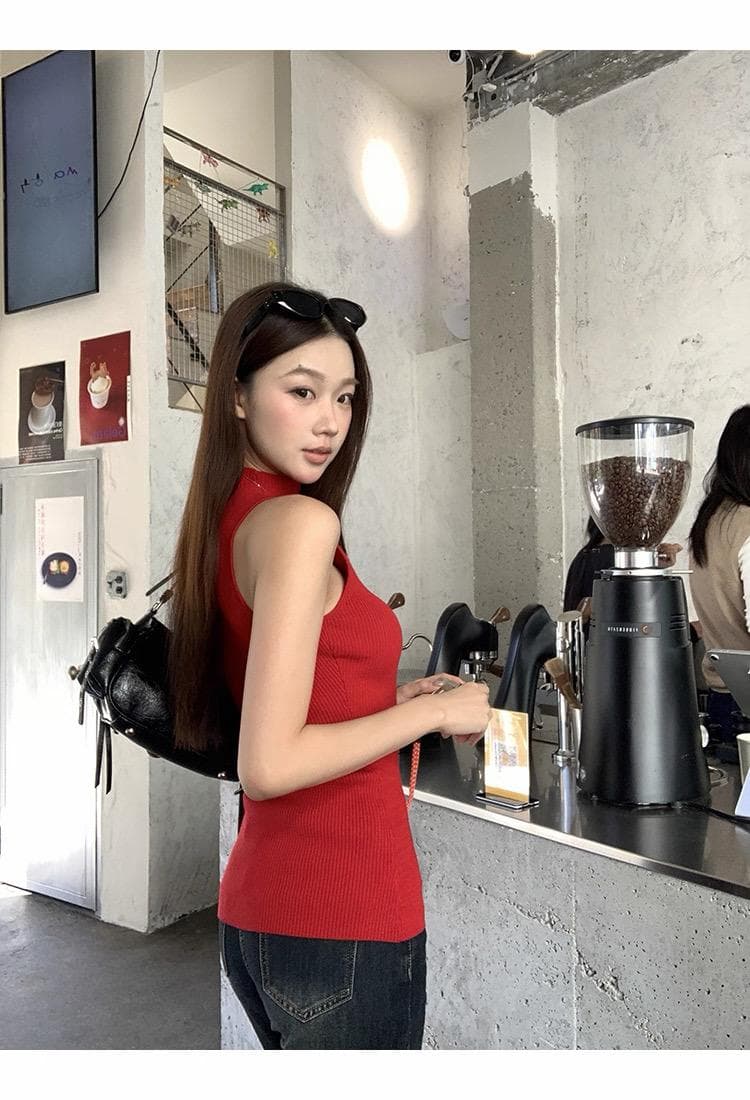 한 부서 순수한 욕망 품격 반하이넥 민소매 조끼 여성 봄 여름 세련된 다용도 슬림해 보이는 몸매 가꾸기 조끼 맨위 여성 상세 이미지 15