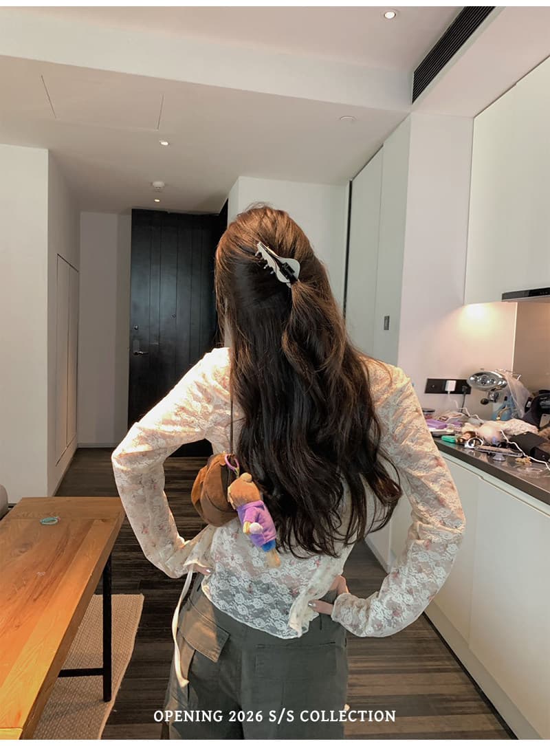 부드러운 bunny 레이스 꽃무늬 V넥 조끼 레이스업 오픈 가디건 세트 그룹 상세 이미지 13