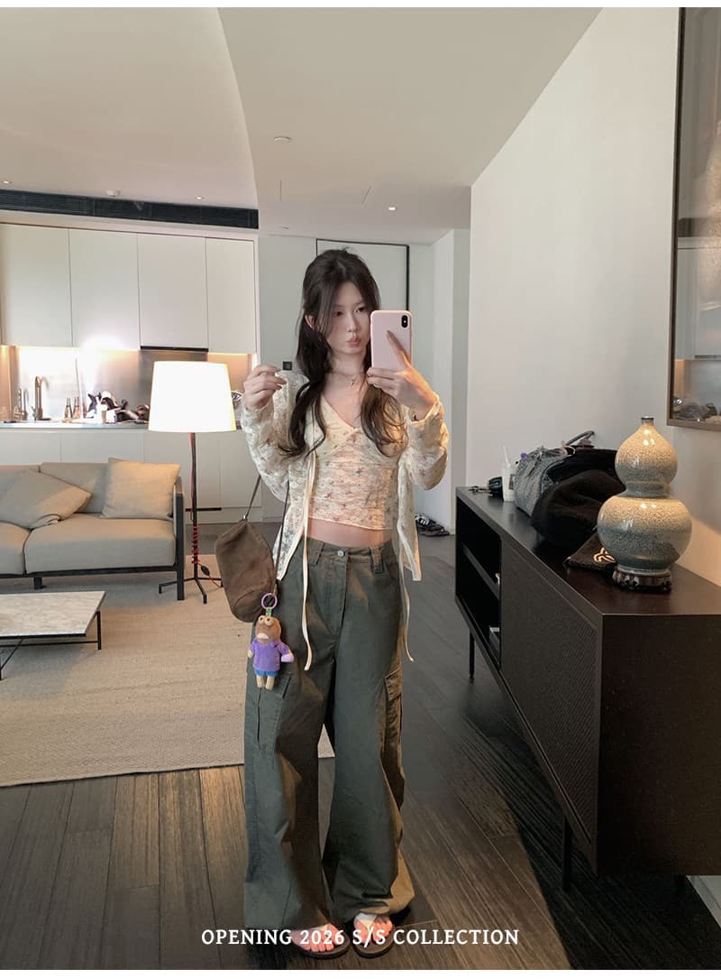 부드러운 bunny 레이스 꽃무늬 V넥 조끼 레이스업 오픈 가디건 세트 그룹 상세 이미지 14