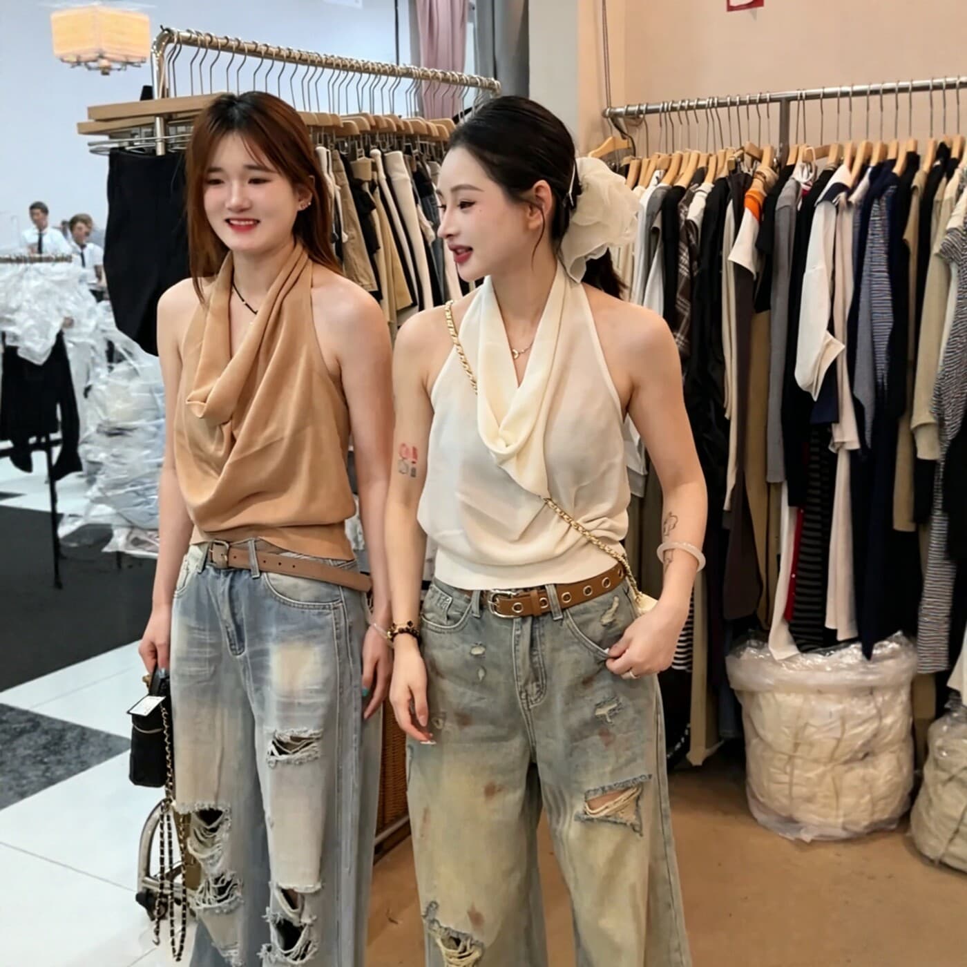 검정색 흔들다 칼라 행침 목 캐미솔 여름 외출용 핫걸 바람 민소매 백리스 작은 셔츠 고유 한 Chic 맨위 상세 이미지 3