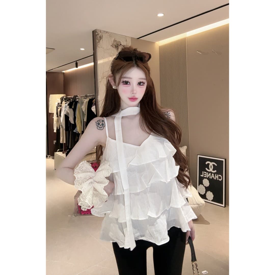 여름 새로운 프릴 행침 목 리본 캐미솔 패션 다용도 상세 이미지 6