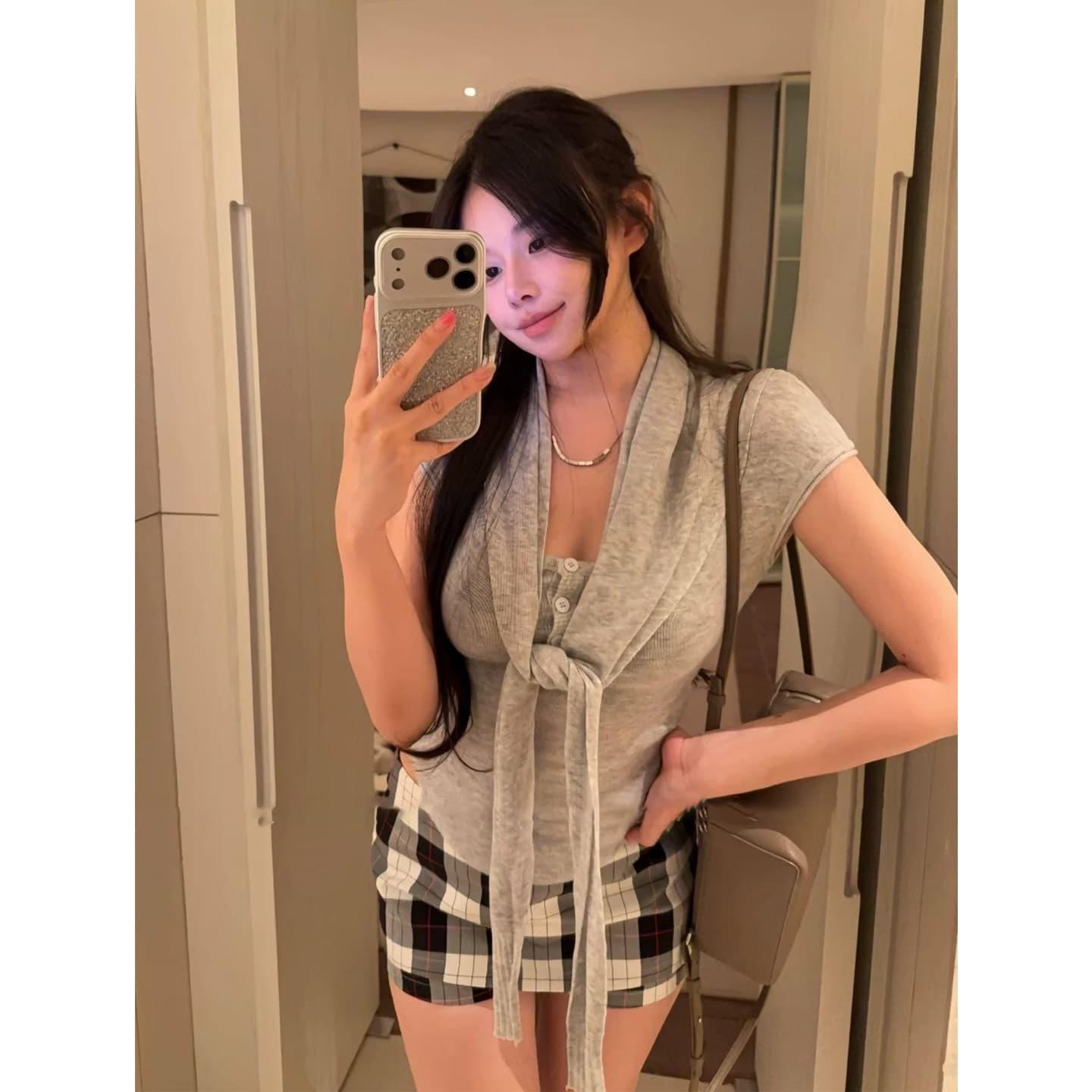 도파민 착용 가져 가라. 프랑스식 u 칼라 황색 작은 날다 소매 짠 셔츠 여성 여름 몸매 가꾸기 자이언트 잘 생긴 ~ 중 반팔 맨위 상세 이미지 7