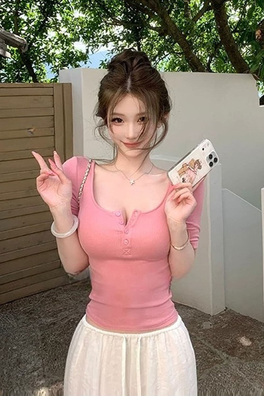 순수한 욕망 바람 핫걸 몸매 가꾸기 슬림해 보이는 u 칼라 긍정적 인 어깨 티셔츠 여성 여름 Chic 작은 대중 디자인 센스 타이트 반팔 맨위 이미지 6