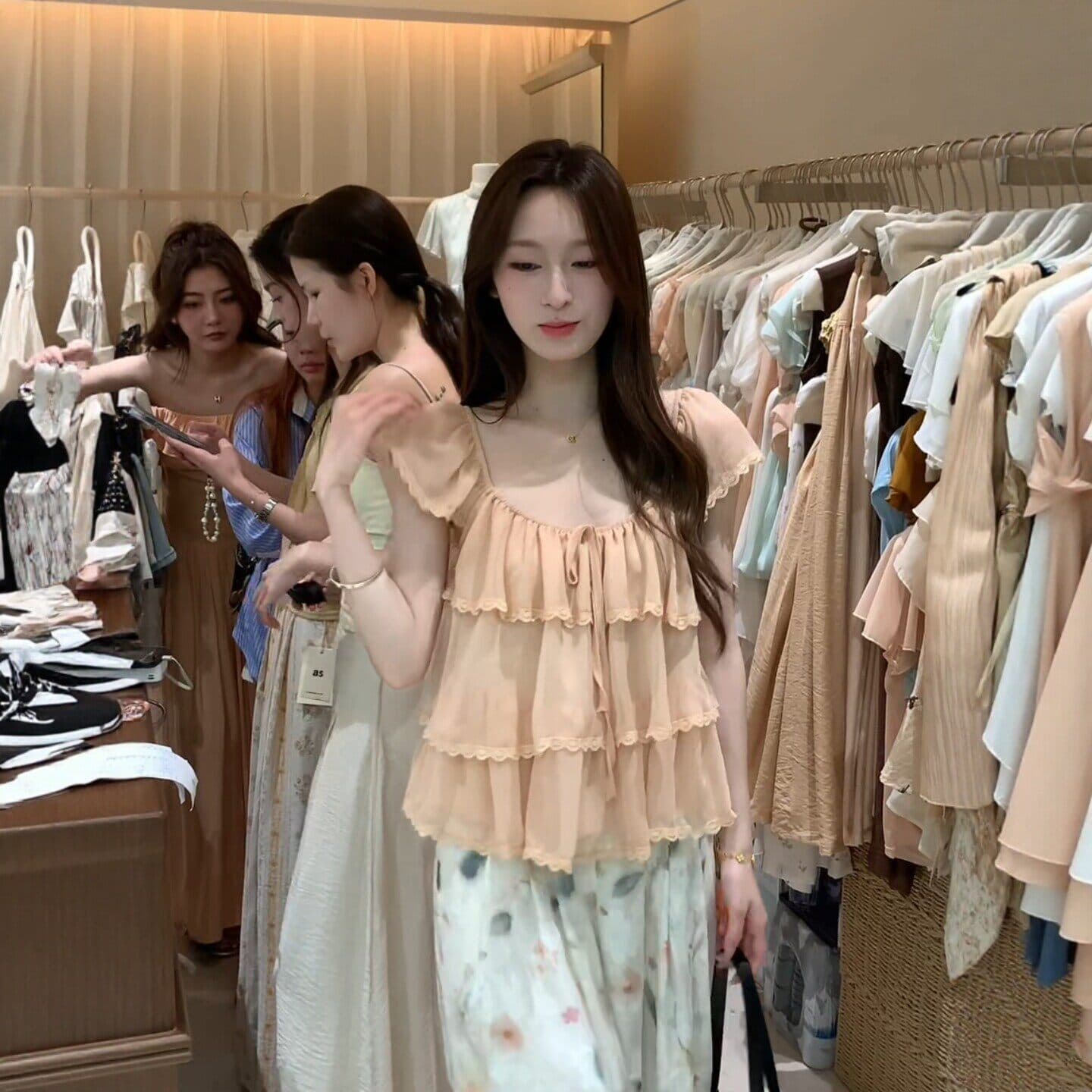부드러운 바람 Feifei 소매 프릴 광장 칼라 쉬폰 여성 셔츠 여름 새로운 품격 루즈핏 슬림해 보이는 연령 감소 맨위 상세 이미지 3