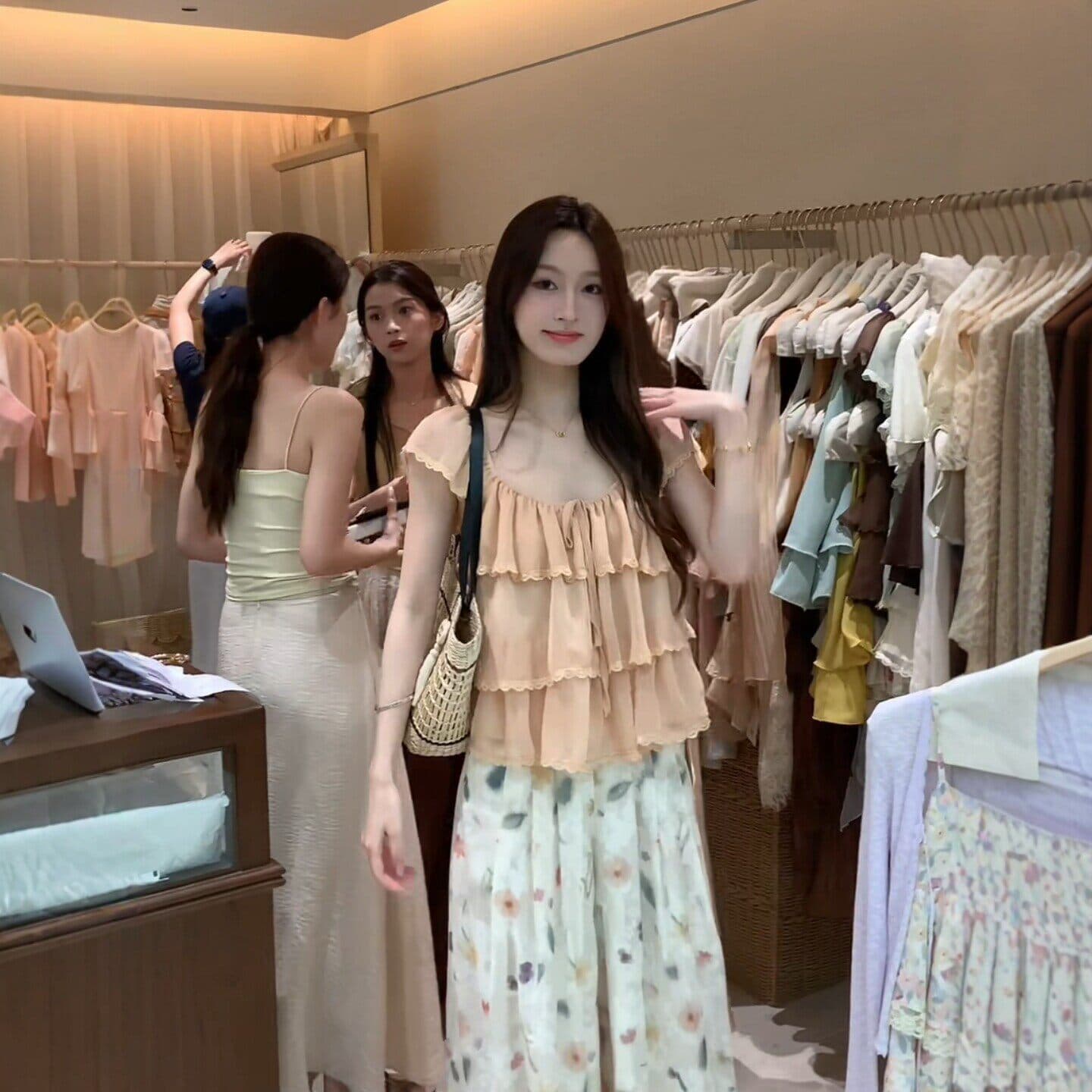 부드러운 바람 Feifei 소매 프릴 광장 칼라 쉬폰 여성 셔츠 여름 새로운 품격 루즈핏 슬림해 보이는 연령 감소 맨위 상세 이미지 4