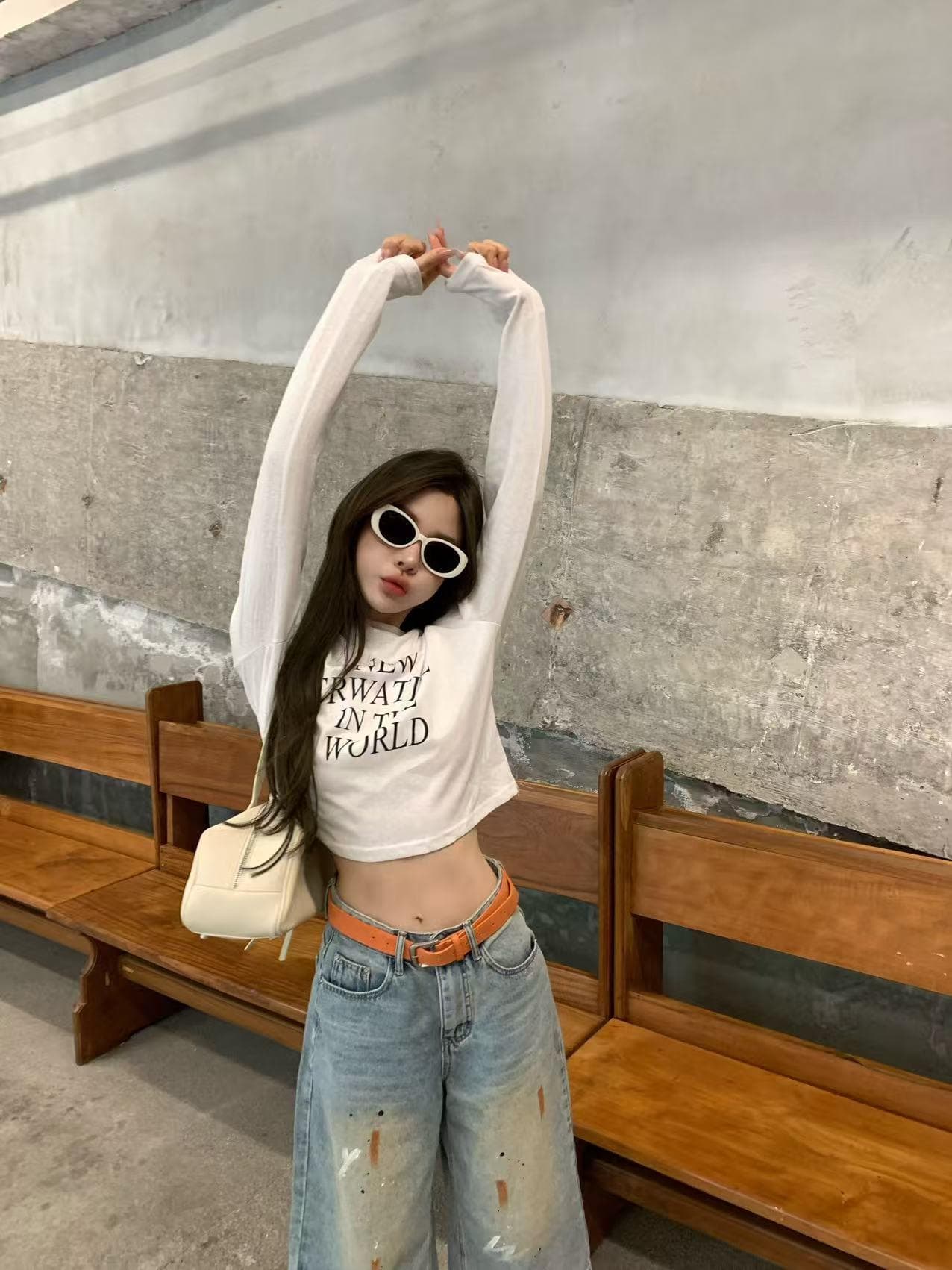 더러운 주황색 알파벳 다용도 자외선 차단 티셔츠 상세 이미지 11