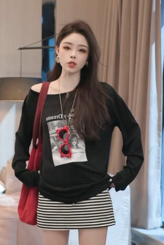 한 부서 디자인 센스 알파벳 프린트 라운드 넥 긴팔 티셔츠 여성 여름 새로운 루즈핏 슬림해 보이는 자외선 차단 블라우스 맨위 이미지 7