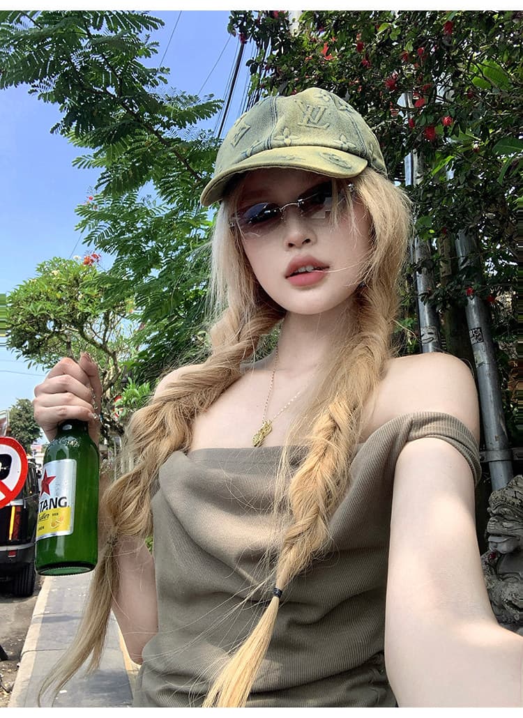 흔들다 칼라 캐미솔 여름 외출용 디자인 센스 오프숄더 둘 착용 티셔츠 짧은 맨위 여성 상세 이미지 13