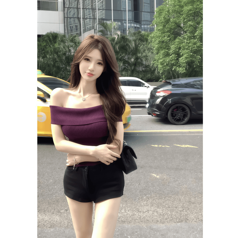 순수한 욕망 바람 핫걸 오프숄더 반팔 티셔츠 여성 여름 새로운 몸매 가꾸기 슬림해 보이는 섹시함 오프숄더 니트 맨위 여성 상세 이미지 5