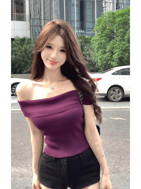 순수한 욕망 바람 핫걸 오프숄더 반팔 티셔츠 여성 여름 새로운 몸매 가꾸기 슬림해 보이는 섹시함 오프숄더 니트 맨위 여성 상세 이미지 10