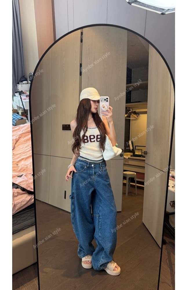 아메리칸 켄 콩 센스 핫걸 미니멀리즘 알파벳 슬림해 보이는 조끼 캐주얼 여름 표지 대리인 우유 섹시함 이미지 7
