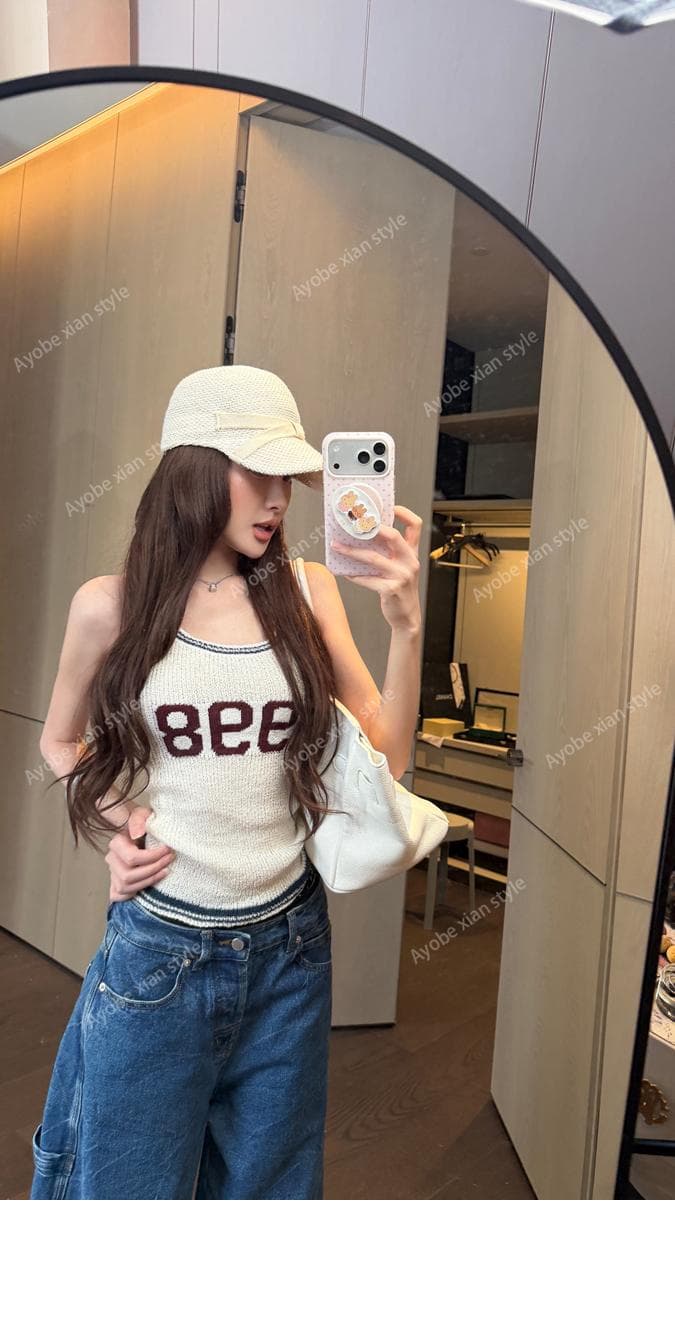 아메리칸 켄 콩 센스 핫걸 미니멀리즘 알파벳 슬림해 보이는 조끼 캐주얼 여름 표지 대리인 우유 섹시함 상세 이미지 1