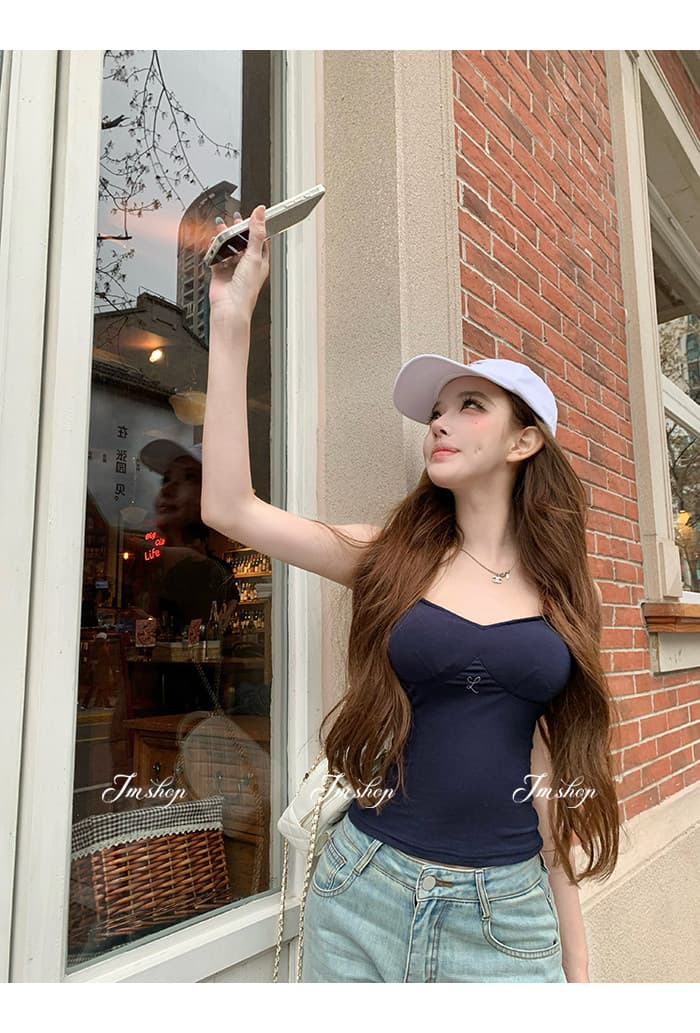 jmshop 화이트 여성 개발 순수한 욕망 핫걸 센스 캐미솔 외출용 여름 백리스 섹시함 민소매 맨위 상세 이미지 34