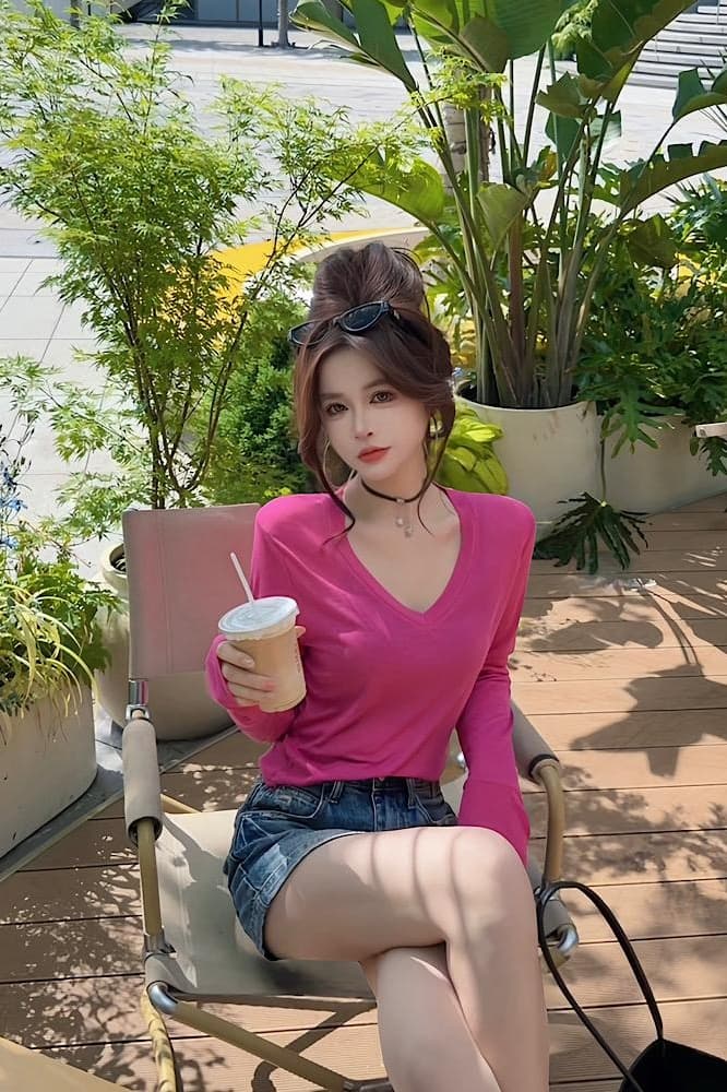 ccdz 여름 V넥 얇고 가벼운 자외선 차단 맨위 여성 이미지 6