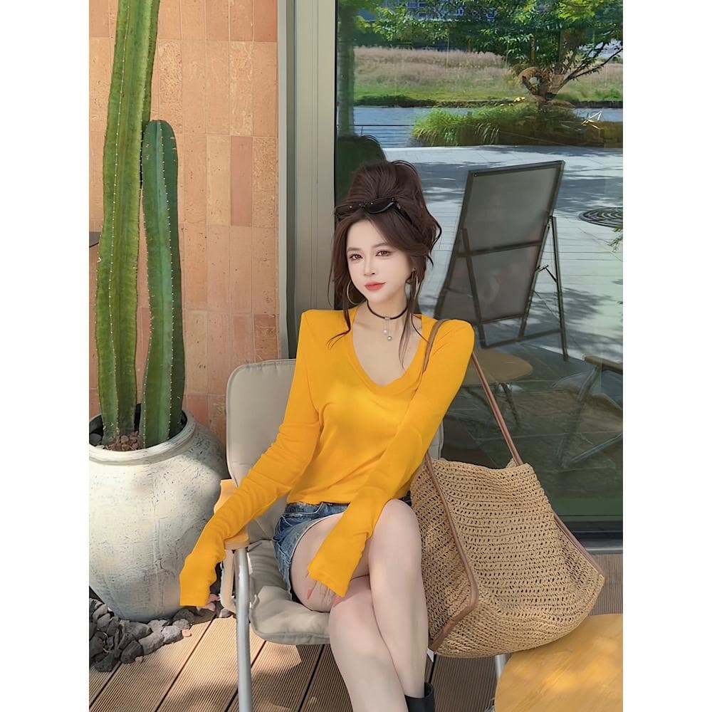 ccdz 여름 V넥 얇고 가벼운 자외선 차단 맨위 여성 상세 이미지 1