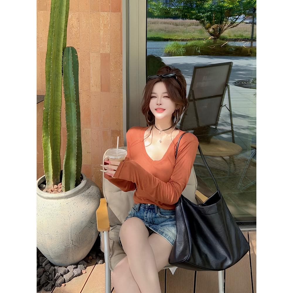 ccdz 여름 V넥 얇고 가벼운 자외선 차단 맨위 여성 상세 이미지 2