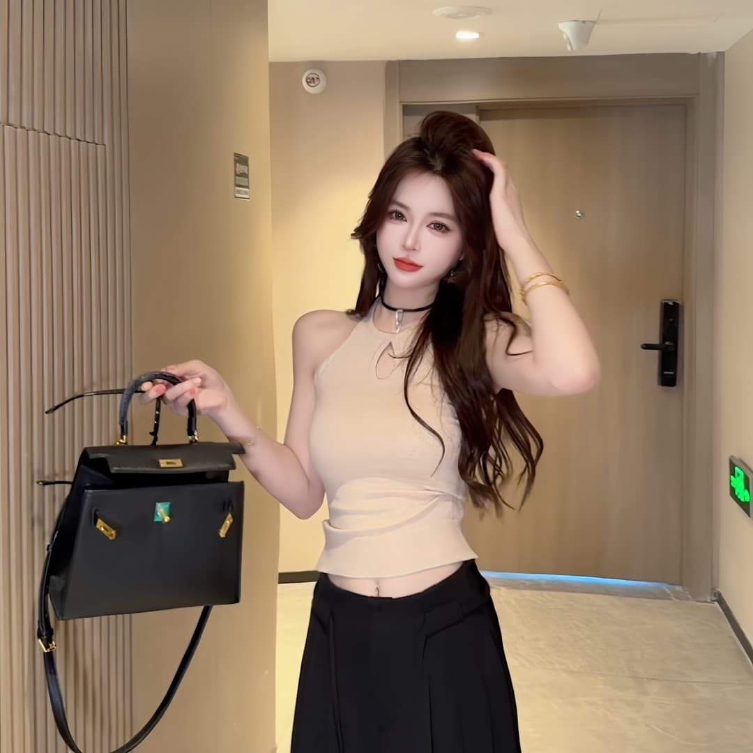 ccdz 여름 새로운 패션 다용도 디자인 센스 홀로우 아웃 행침 목 핫걸 슬립 니트 조끼 여성 상세 이미지 6