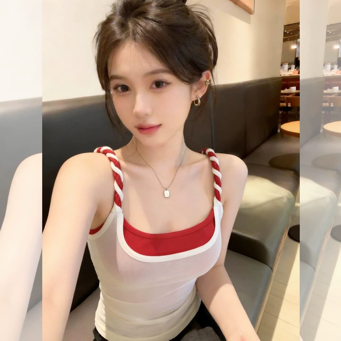 한 부서 배색 페이크 레이어드 민소매 캐미솔 여름 2026 새로운 순수한 욕망 몸매 가꾸기 슬림해 보이는 쇼트 스타일 맨위 이미지 2