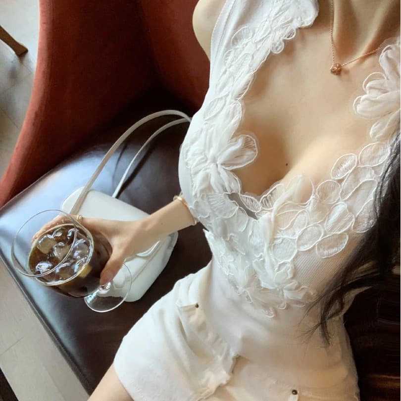 순수한 욕망 핫걸 패치워크 레이스 니트 조끼 여성 여름 얇은 스타일 몸매 가꾸기 슬림해 보이는 디자인 센스 품격 민소매 맨위 이미지 6