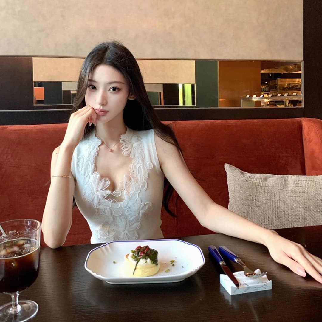 순수한 욕망 핫걸 패치워크 레이스 니트 조끼 여성 여름 얇은 스타일 몸매 가꾸기 슬림해 보이는 디자인 센스 품격 민소매 맨위 상세 이미지 1