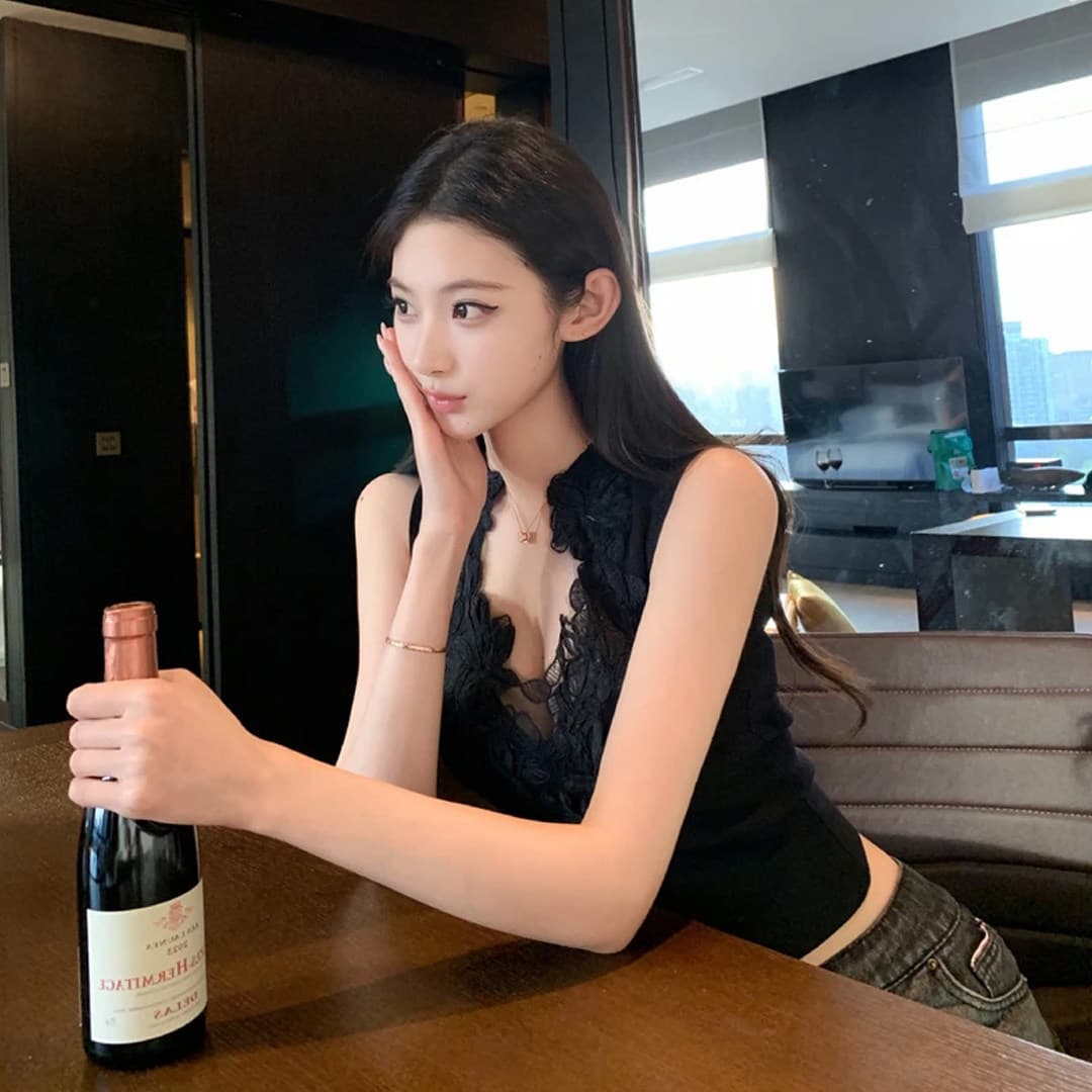 순수한 욕망 핫걸 패치워크 레이스 니트 조끼 여성 여름 얇은 스타일 몸매 가꾸기 슬림해 보이는 디자인 센스 품격 민소매 맨위 상세 이미지 2