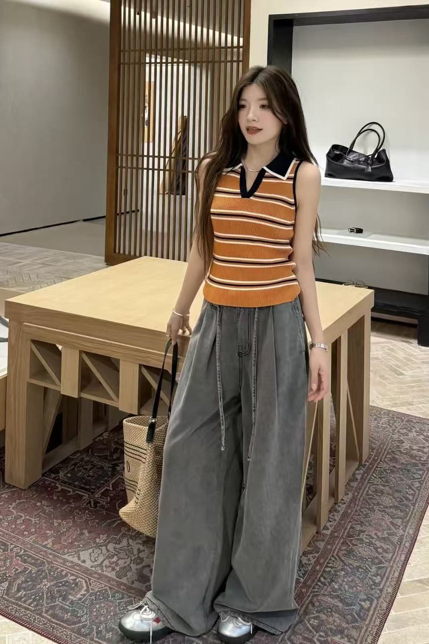 프랑스식 레트로 스타일 스트라이프 폴로 칼라 니트 조끼 여성 여름 새로운 핫걸 몸매 가꾸기 슬림해 보이는 다용도 민소매 맨위 이미지 6