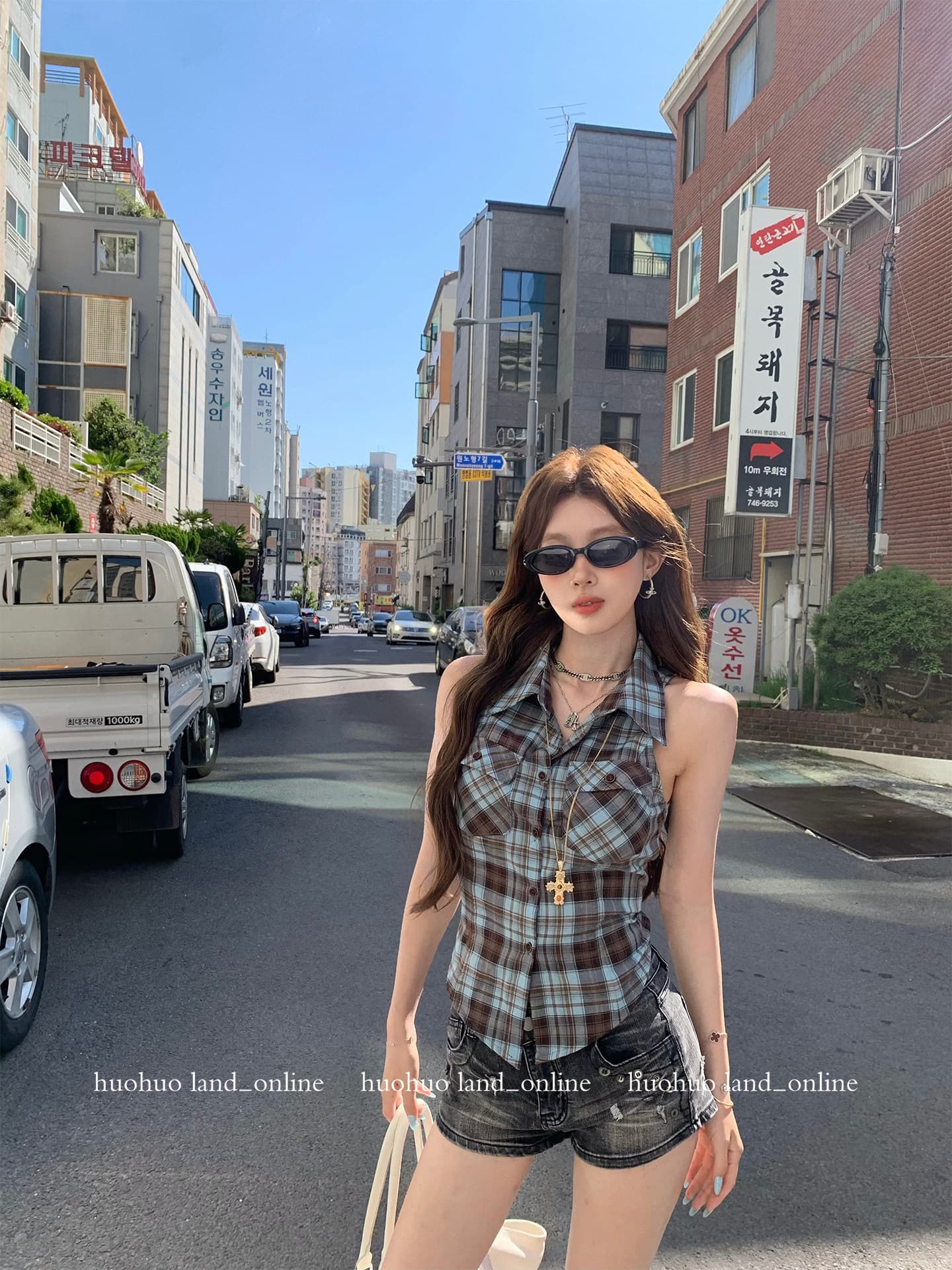 세련된 보 주님 바람 2026 여름 새로운 여성 폴로 칼라 체크무늬 민소매 셔츠 맨위 여성 이미지 4