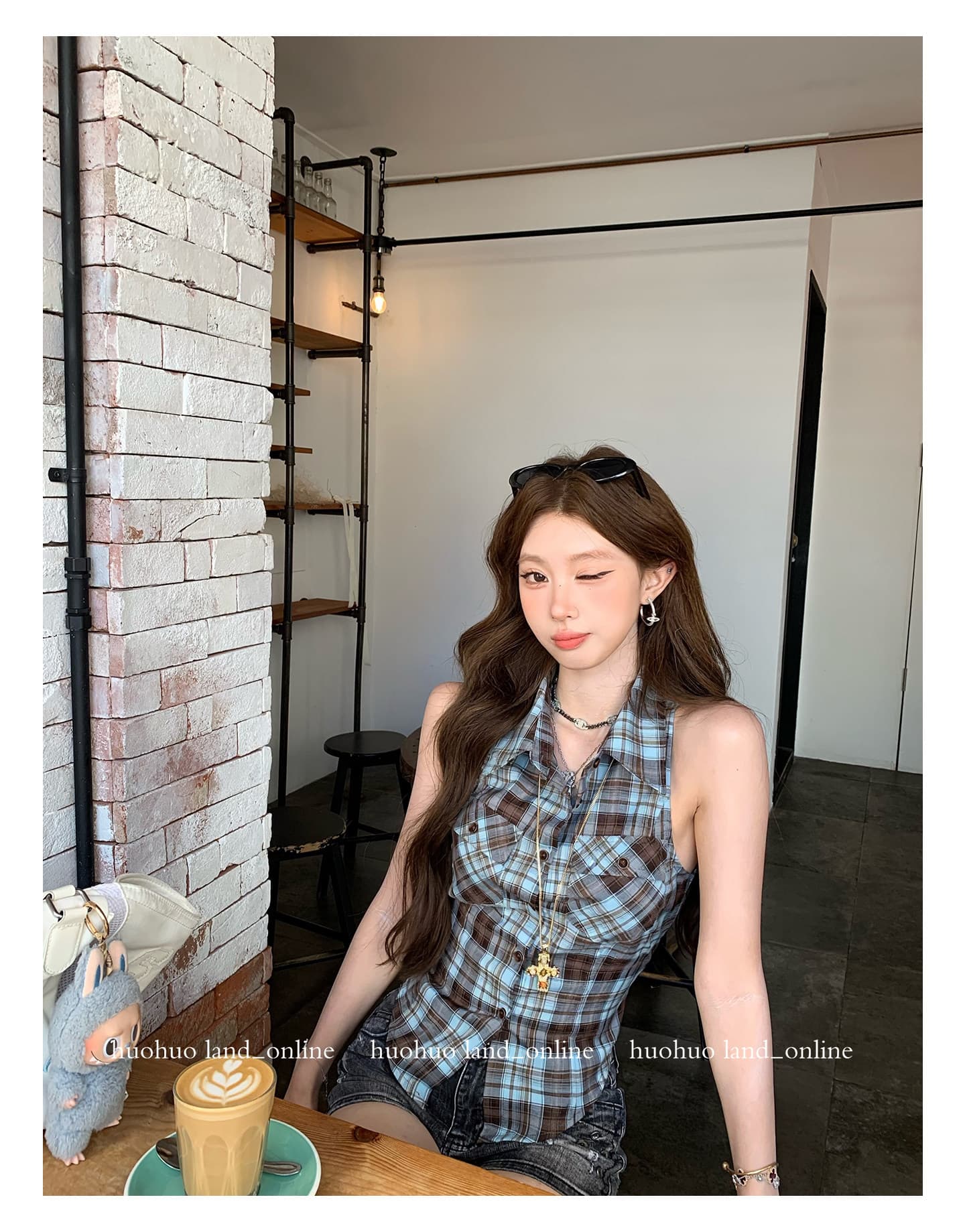 세련된 보 주님 바람 2026 여름 새로운 여성 폴로 칼라 체크무늬 민소매 셔츠 맨위 여성 상세 이미지 9