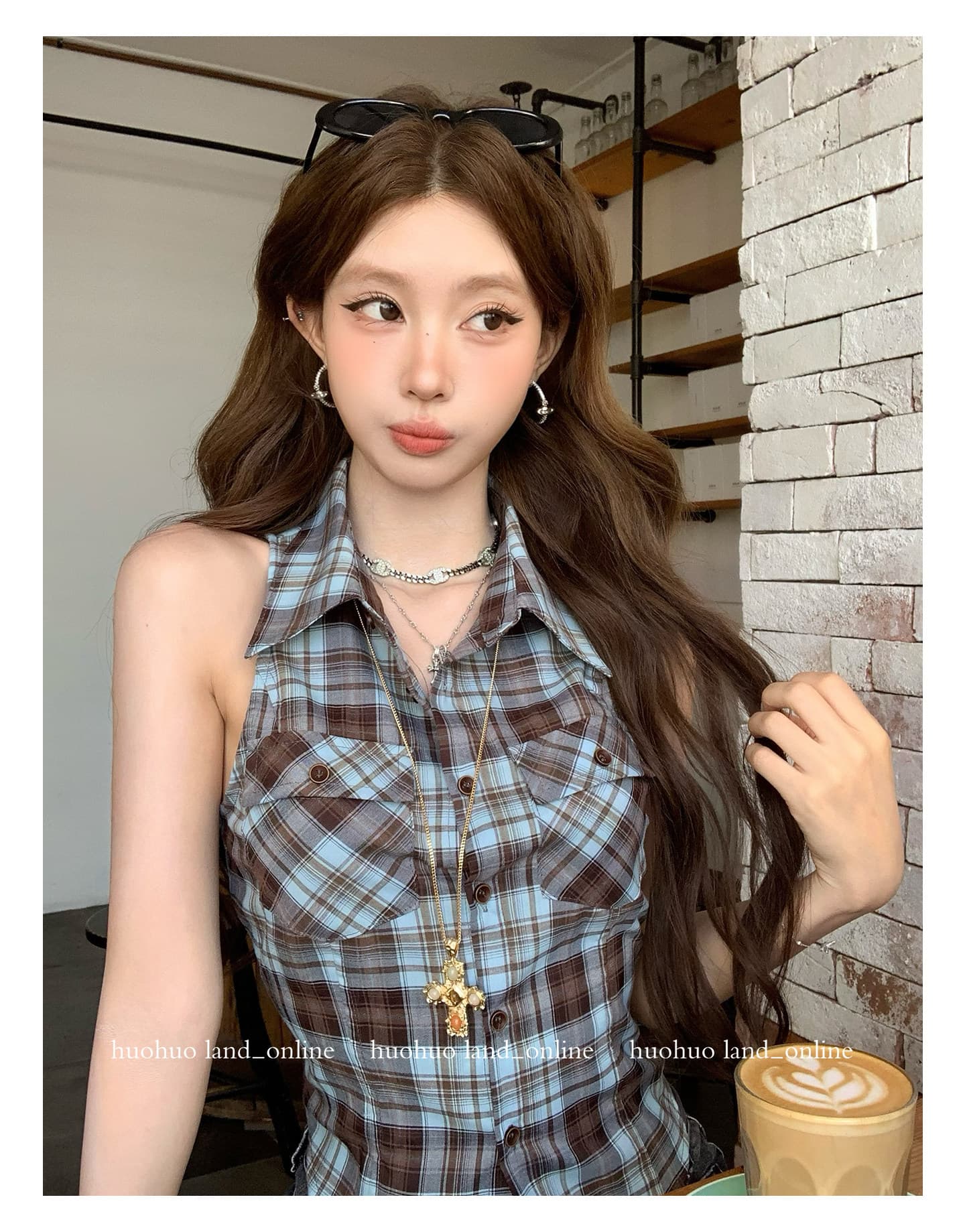 세련된 보 주님 바람 2026 여름 새로운 여성 폴로 칼라 체크무늬 민소매 셔츠 맨위 여성 상세 이미지 18