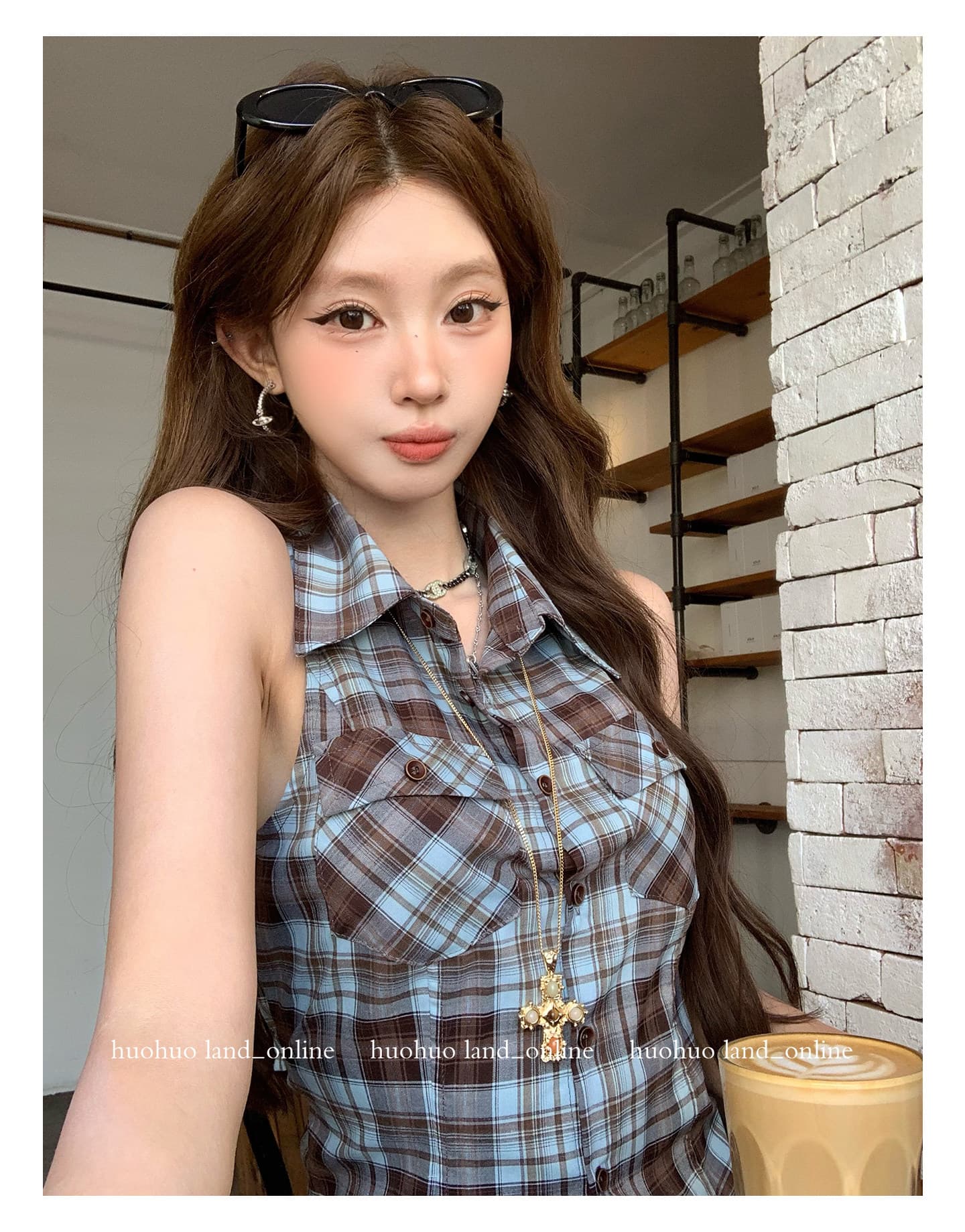 세련된 보 주님 바람 2026 여름 새로운 여성 폴로 칼라 체크무늬 민소매 셔츠 맨위 여성 상세 이미지 28