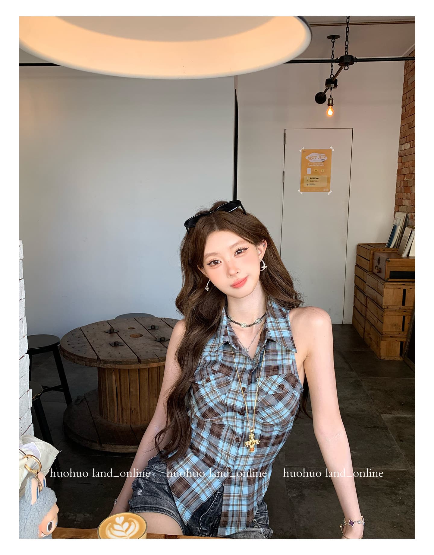 세련된 보 주님 바람 2026 여름 새로운 여성 폴로 칼라 체크무늬 민소매 셔츠 맨위 여성 상세 이미지 31