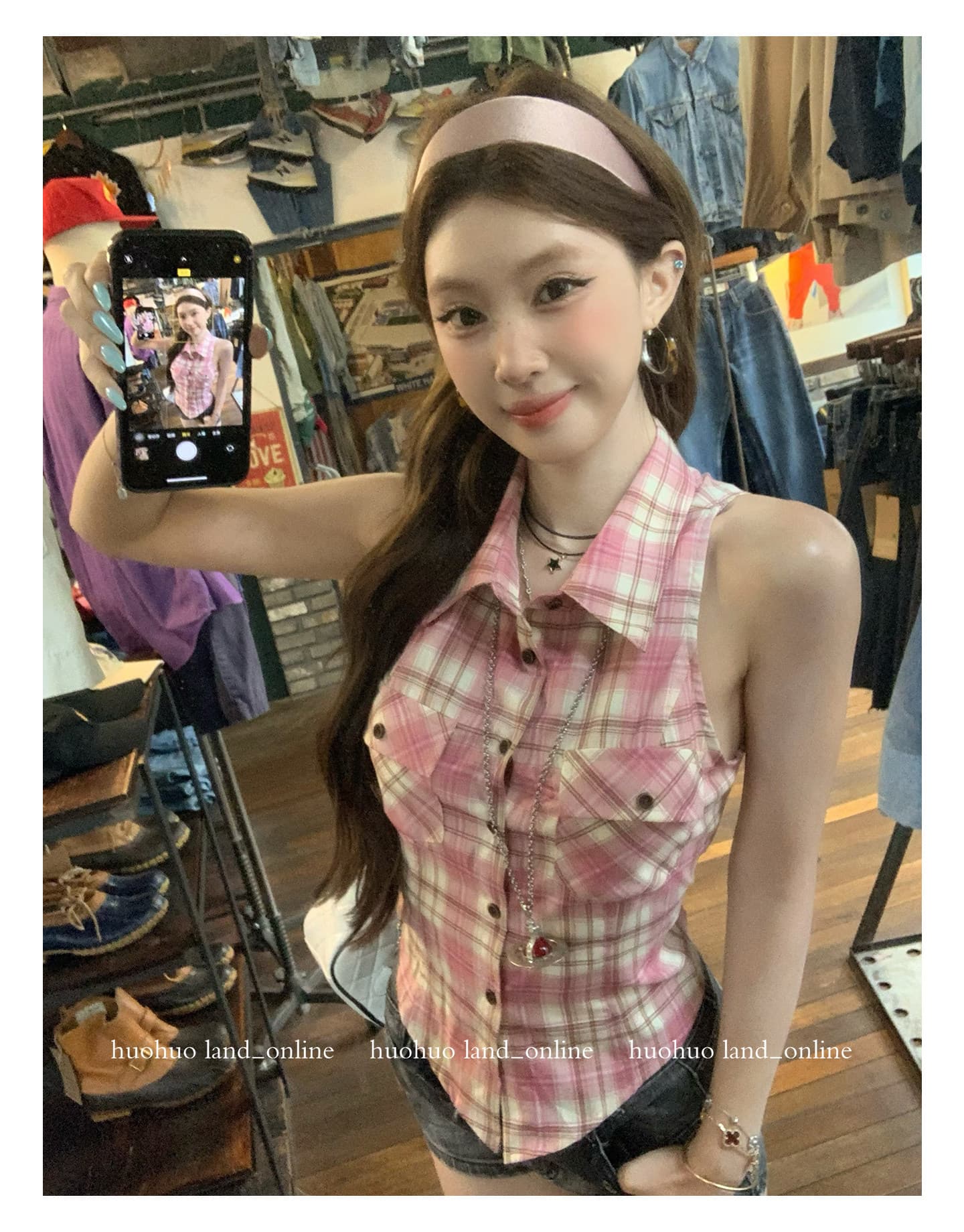 세련된 보 주님 바람 2026 여름 새로운 여성 폴로 칼라 체크무늬 민소매 셔츠 맨위 여성 상세 이미지 37
