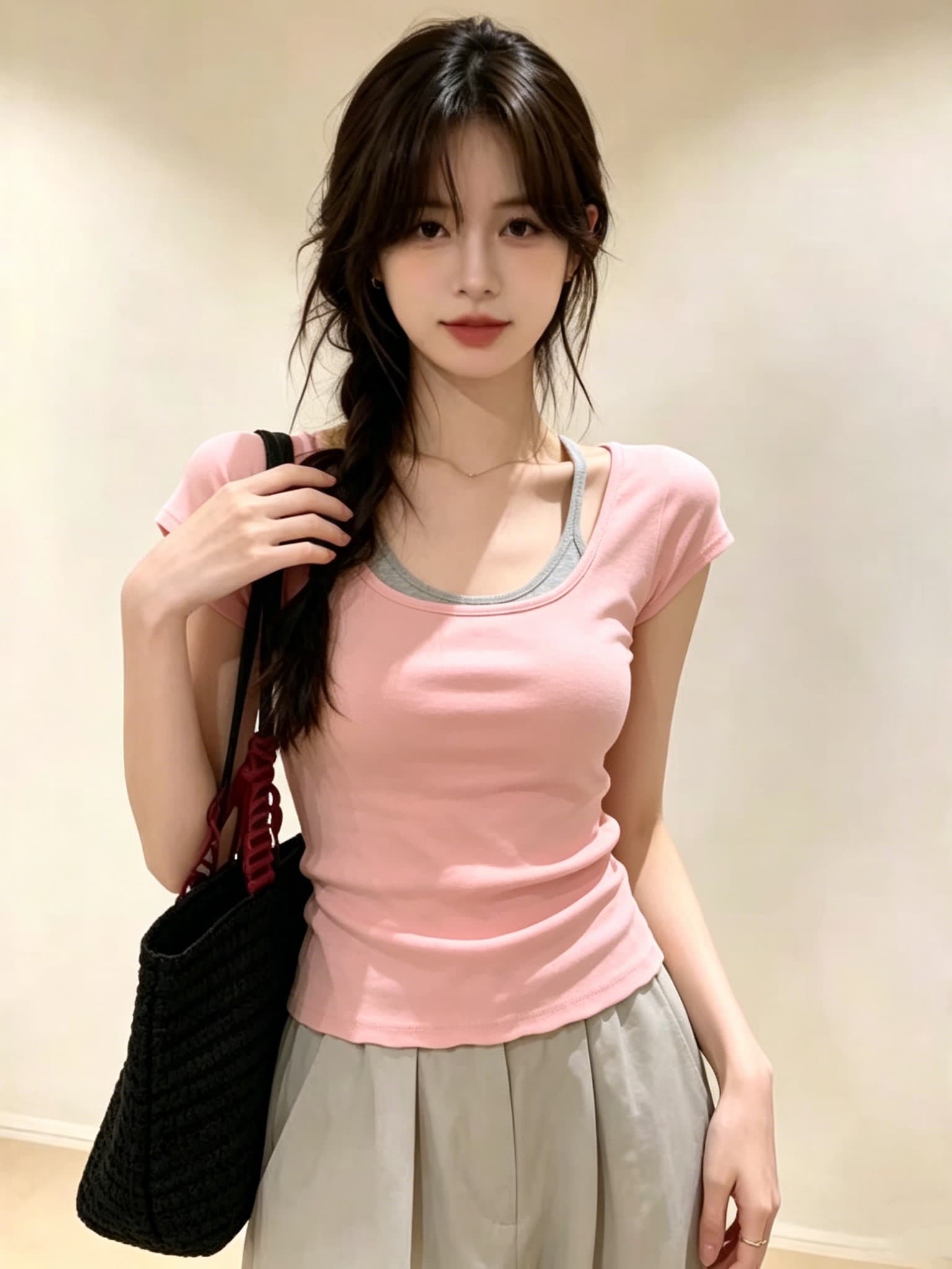 섹시함 백리스 페이크 레이어드 배색 반팔 티셔츠 여성 2026 여름 새로운 몸매 가꾸기 고유 한 Chic 연령 감소 맨위 이미지 2