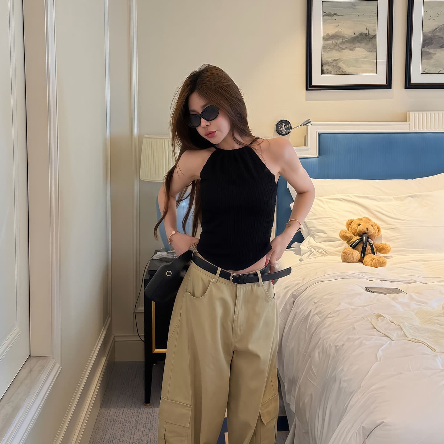 순수한 욕망 핫걸 바람 민소매 행침 목 조끼 여성 여름 착용 가져 가라. 고급 센스 미니멀리즘 몸매 가꾸기 슬림해 보이는 내부 및 외부 잡아라. 의류 이미지 6