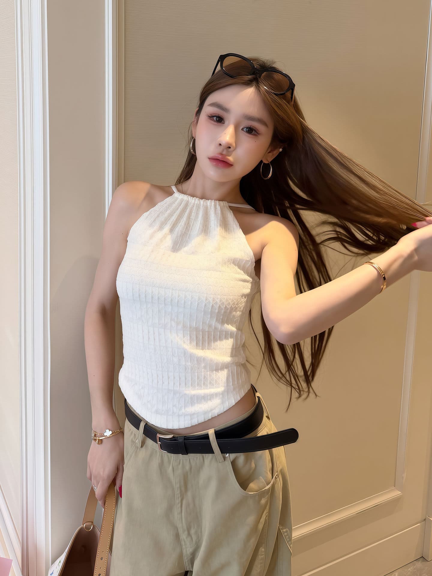 순수한 욕망 핫걸 바람 민소매 행침 목 조끼 여성 여름 착용 가져 가라. 고급 센스 미니멀리즘 몸매 가꾸기 슬림해 보이는 내부 및 외부 잡아라. 의류 상세 이미지 3