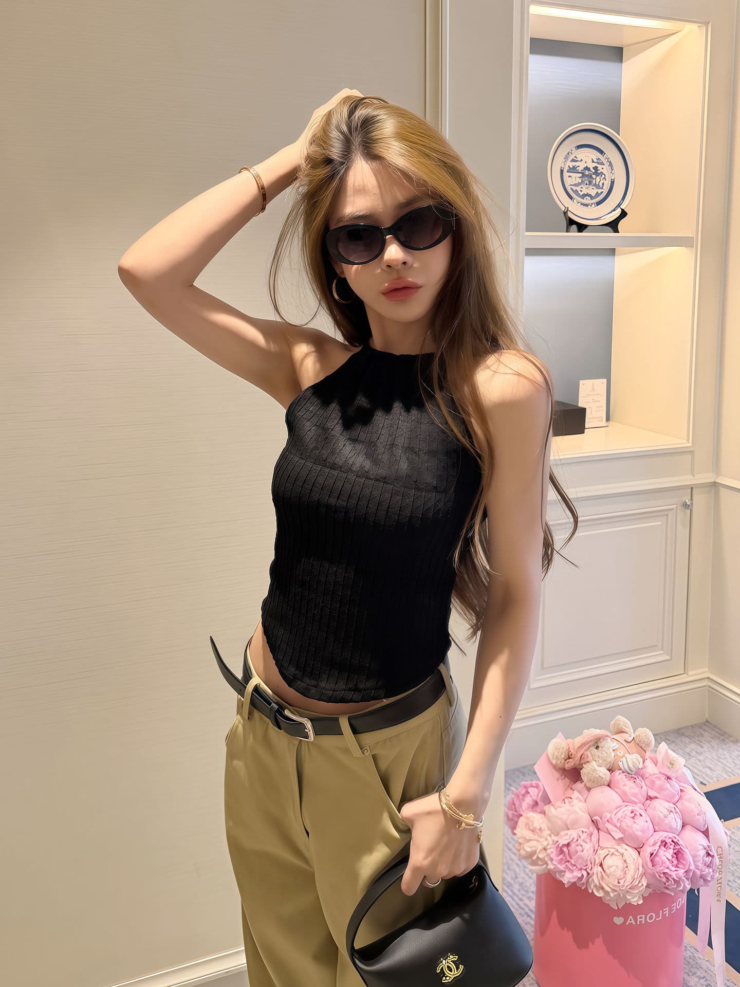 순수한 욕망 핫걸 바람 민소매 행침 목 조끼 여성 여름 착용 가져 가라. 고급 센스 미니멀리즘 몸매 가꾸기 슬림해 보이는 내부 및 외부 잡아라. 의류 상세 이미지 8