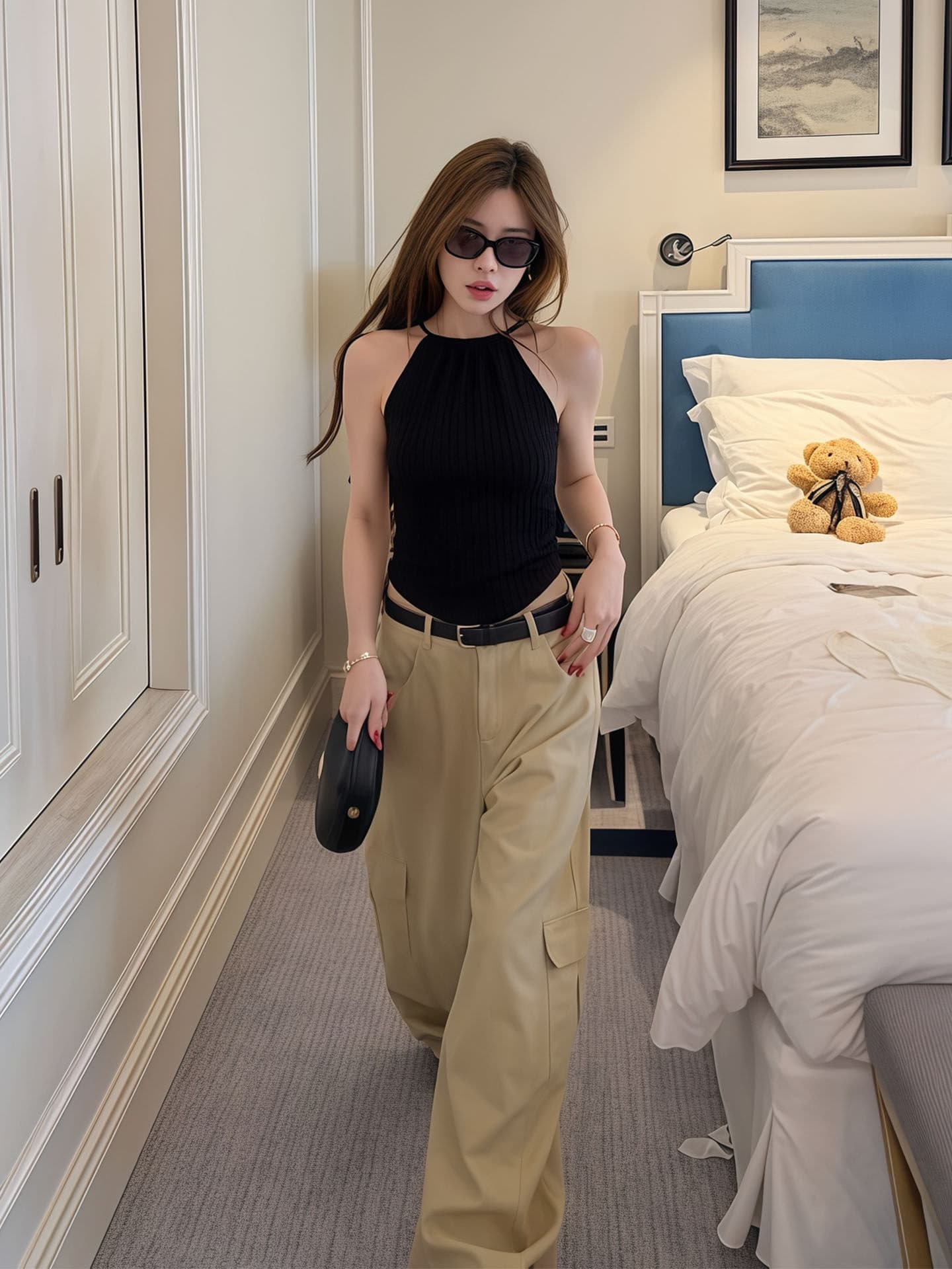 순수한 욕망 핫걸 바람 민소매 행침 목 조끼 여성 여름 착용 가져 가라. 고급 센스 미니멀리즘 몸매 가꾸기 슬림해 보이는 내부 및 외부 잡아라. 의류 상세 이미지 11