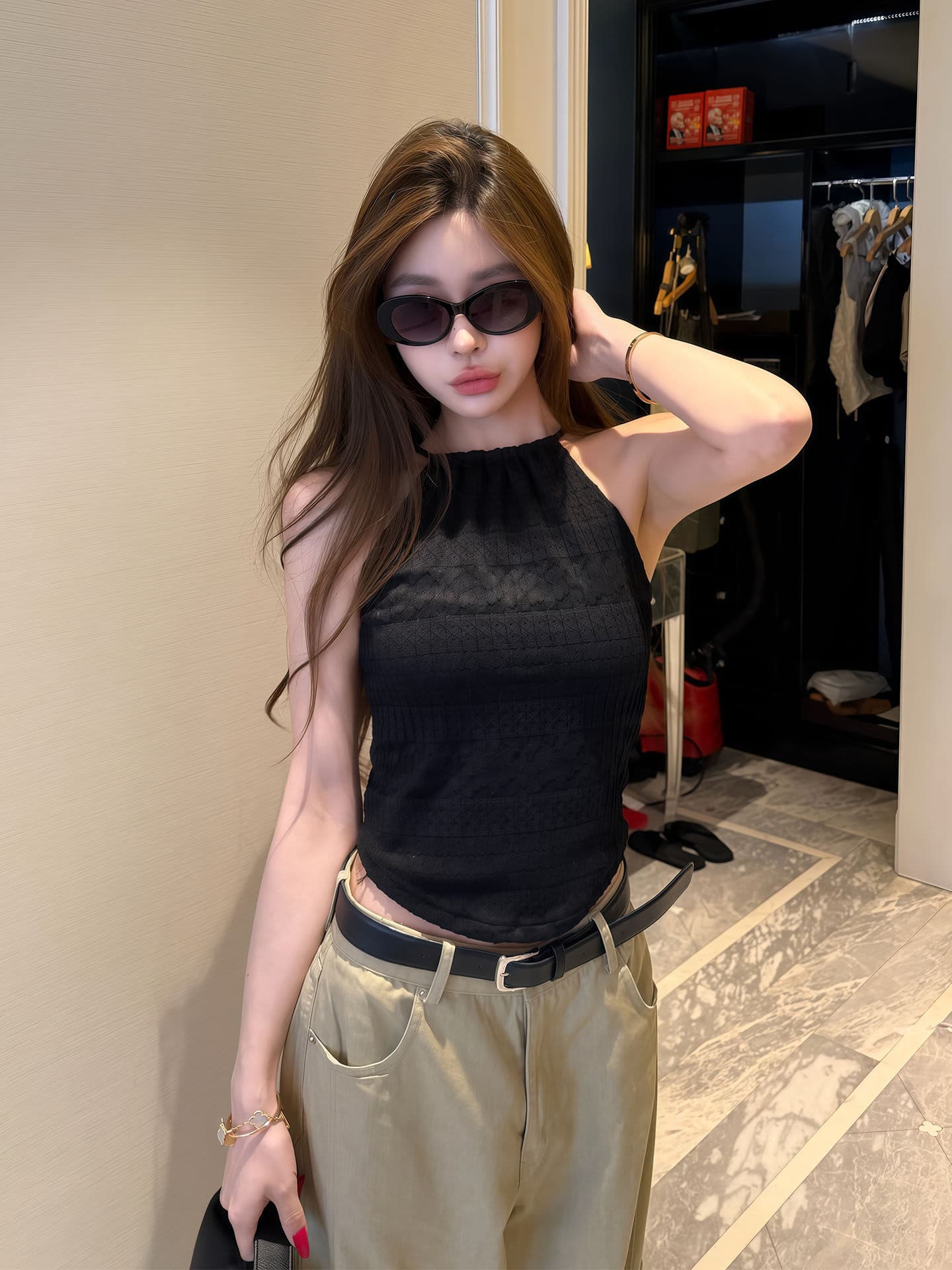 순수한 욕망 핫걸 바람 민소매 행침 목 조끼 여성 여름 착용 가져 가라. 고급 센스 미니멀리즘 몸매 가꾸기 슬림해 보이는 내부 및 외부 잡아라. 의류 상세 이미지 17